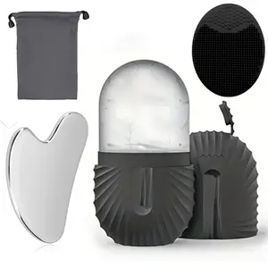 Facial Massage Care Set, 3 Counts/set Silicone Cleansing Brush & Stainless Steel Gua Sha Board & Ice Face Roller Massager, Skincare Tools for Women