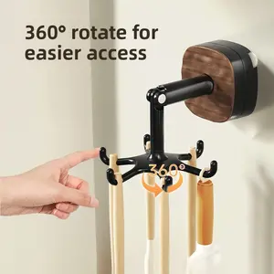 2Pcs 360° Rotatable Suction Hooks, No-Drill 6-Claw Kitchen Bathroom Wall Hanger