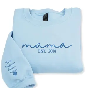 Custom Mama Embroidered Sweatshirt – With Kids’ Names Sleeve, Gift for Mother’s Day, Personalized Mom Embroidered Sweatshirt, Pregnancy Announcement