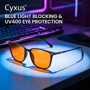 Cyxus Unisex Rectangular TR90 Blue Light Blocking Glasses, Anti-Eyestrain Plastic Non-Prescription Eyewear for Computer Gaming, UV400, Rimmed Non-Prescription Glasses, Plastic Non-Prescription Glasses
