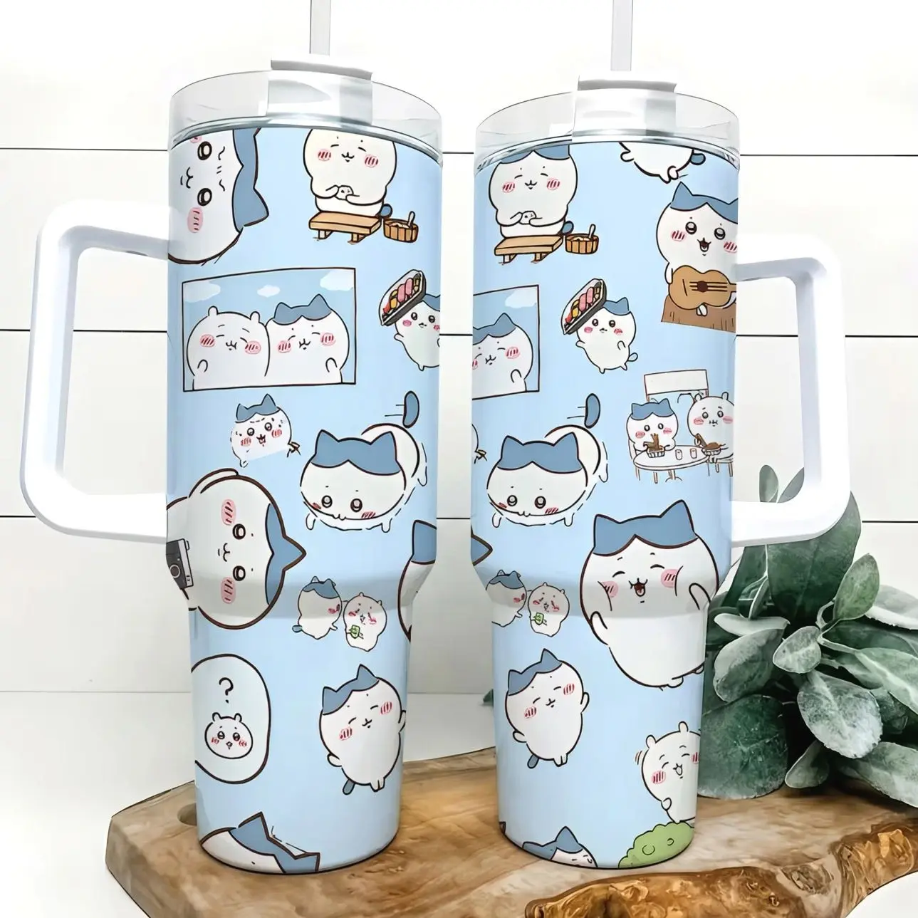 Chiikawa Hachiware Cute Cartoon 40oz Tumbler with Handle, Cute Cartoon Stainless Steel Insulated Travel Mug with Straw, Japanese Anime Style Water Bottle, Gift for Teens, Kids & Kawaii Fans