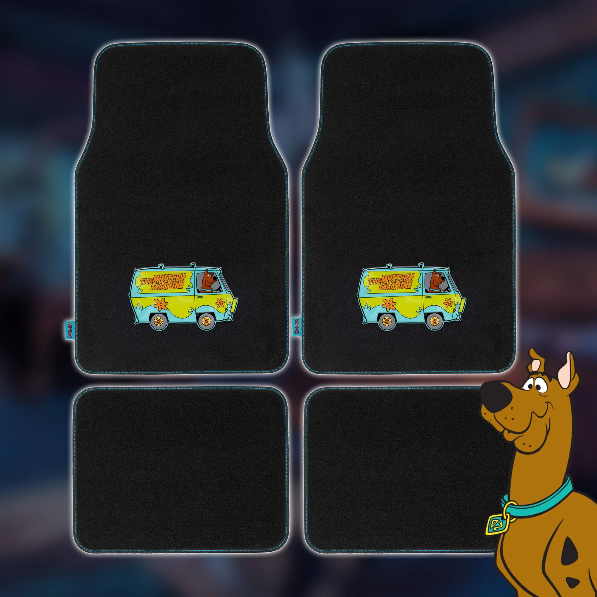 Warner Bros. Scooby-Doo Carpet Car Non-Slip Floor Mats 4 Pieces Front & Rear Universal Fit for Most Cars Scoobert Great Dane Dog Cartoon Protection Car Accessories