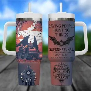 Supernatural 20th Anniversary Tumbler 40oz, Saving People Hunting Things Gift, Dean Sam Castiel Cup, Summer Tumbler Gift, Gift For Summer