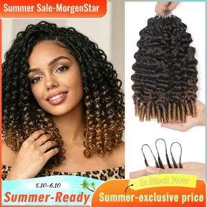 MorgenStar Burmese Curly -Ombre brown Pre Crochet Braid Hair Extensions Miracle Knots Human Hair Extensions Pre-Separated 50g/Pack – Knotless Boho Braids Vacation Hair #Summervibe# MorgenStarCrochetNewArrivals