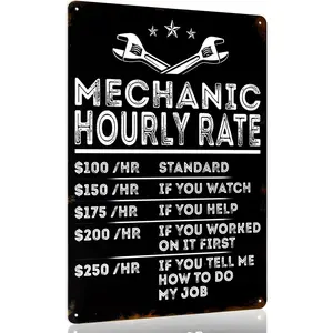 Mechanic Decor Man Cave Decor Mechanic Hourly Rate Metal Tin Sign Funny Vintage Garage Mechanic Gift For Men Gym Coffee Shop