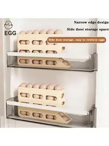 2-piece set with 4 layers of rolling egg racks - space saving side door design that can accommodate 30 eggs, smooth glossy surface, convenient handle | suitable for kitchen and refrigerator storage | modern kitchen accessories | durable plastic material