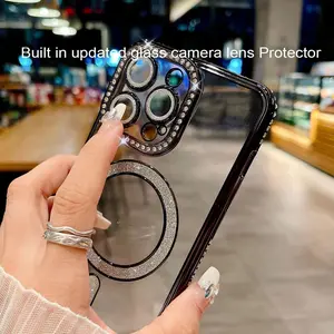 Changjia Magnetic Clear Glitter Case for iPhone 17 Pro Max,[Compatible with MagSafe] Cute Bling Sparkly Diamond Rhinestone with Camera Protector TPU Bumper Women Girl Case for iPhone 17 Pro Max,Silver