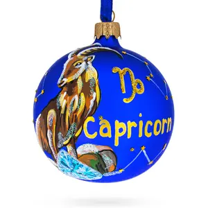Capricorn Zodiac Horoscope Sign Blown Glass Ball Christmas Ornament 3.25 Inches