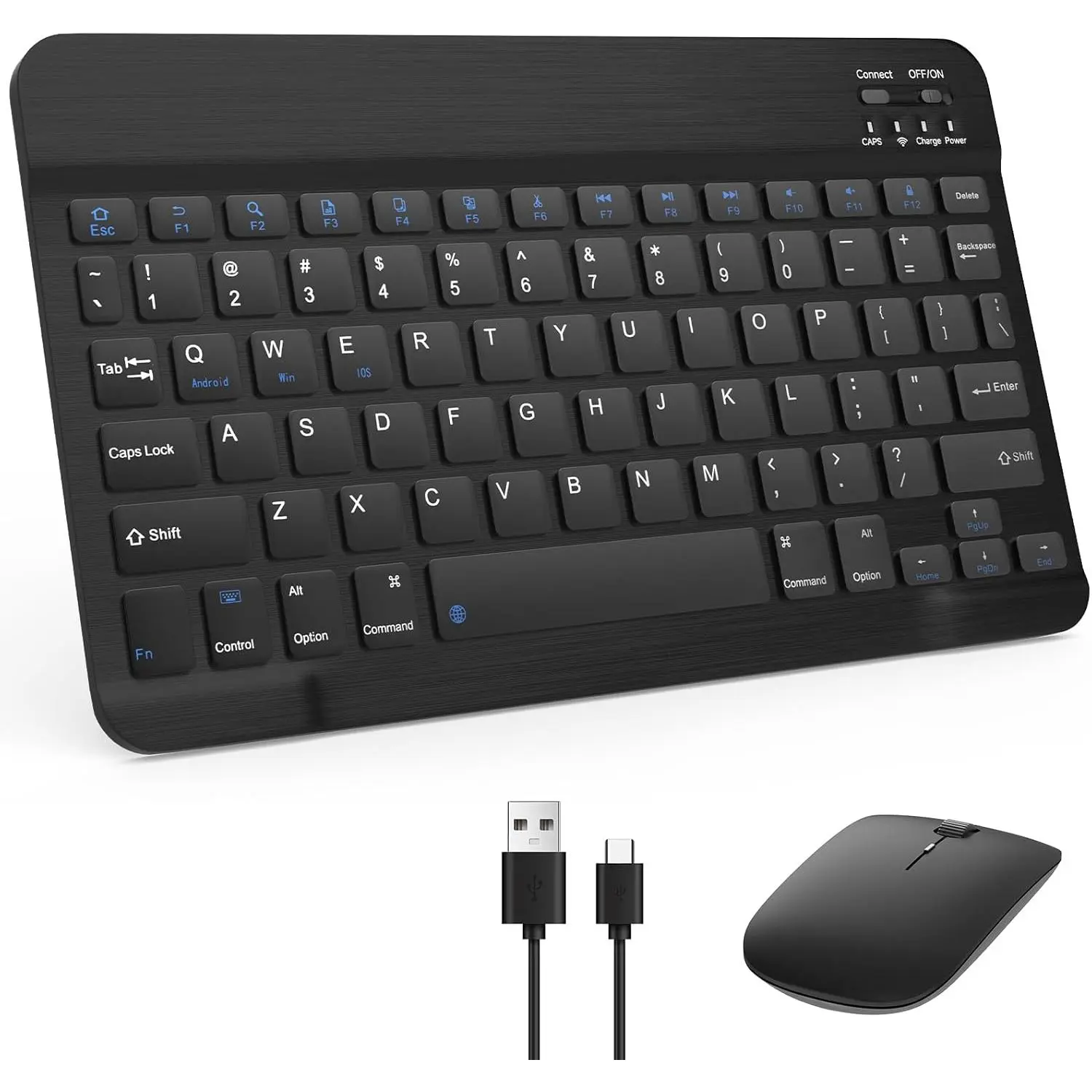 Bluetooth Keyboard & Mouse Combo, QWERTY Layout, 10 inch Ultra-Slim Wireless Keyboard, Lag-Free, Silent Keyboard Compatible with iPhone iPad Computer Tablet Keyboard (Black)