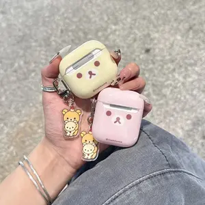 Cute Cartoon Rilakkuma Bear Earphone Case For Airpods 4 2 3 1 Pro 3 2 Wireless Bluetooth Headset Protective Cover With Pendant