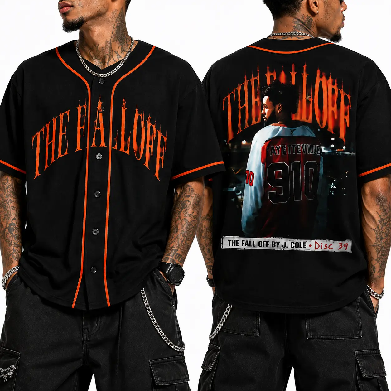 Streetwear Baseball Jersey for Men and Women, Black Orange Music Inspired Button Up Short Sleeve Sports Shirt