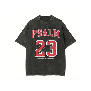 Psalm 23 Graphic Vintage Wash Oversized T Shirt Unisex Streetwear Crewneck Short Sleeve Loose Fit Casual Faith Inspired Outfit Summer Everyday