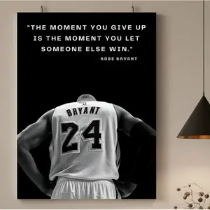 Kobe Bryant Wall Art Print, Black & White Basketball Poster, Motivational Quote Canvas, Athlete Encouragement Decor