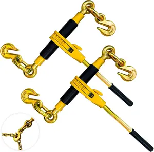 Ratchet Chain Binders 3/8" - 1/2" (2 Pack) | Adjustable Load Binder with 2 Grab Hooks for G70 Transport Chain | 9,200 Lbs Safe Working Load