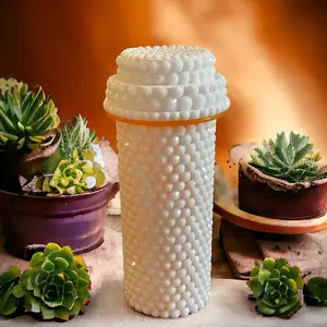 Storage Bottles & Jars - White pill container with childproof Lid for Organization - Rhinestone Design Bedazzled
