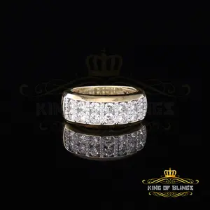 King Of Bling's 925 Sterling Yellow Silver Cubic Zirconia Round 3.00ct Men's Ring Big Size10.5