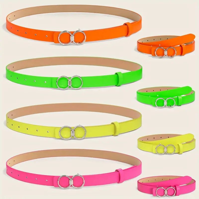 Plus Size Women'S Belt Set with Four Pieces in Orange, Green, Yellow, And Fuchsia. This Includes Decorative Waistbands an 8-Shaped Buckle, Perfect for Pairing Dresses Jeans. The Stylish Belts Feature Golden Buckles Com