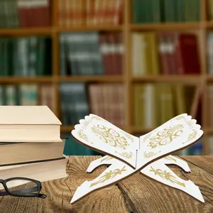Ramadan Retro White Quran Bookshelf, Religious Supplies, Perfect for Displaying Bibles, Office Decorations, Religious Home Decor, and Souvenir Gifts During the Fasting Month