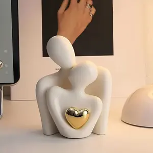 Collectible Love Embrace Sculpture, Decorative Gold Heart Decor, Romantic Valentine Gift, Bedroom Office Living Room Decoration, Graduation Party Ornaments