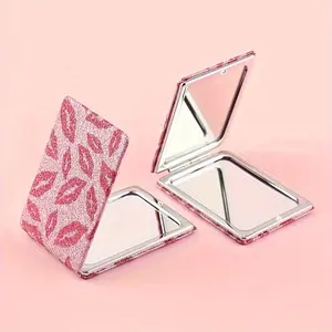 Pink Glitter Rectangular Foldable Mirror, Compact Pocket Mirror Purse, Portable Vanity Mirror Travel Camping Home, Handheld 2-Sided Makeup Vanity Mirror Women  ladies Gift