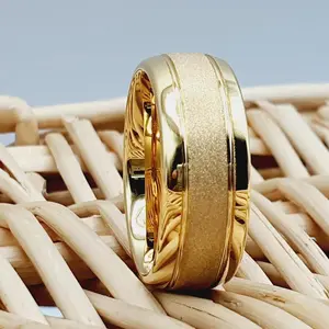 Yellow Gold Personalized Tungsten Wedding Band for Men and Women
