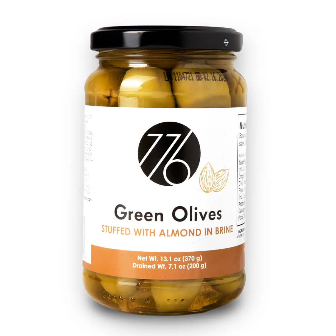 Green Olives Stuffed With Almond In Brine – Premium Handpicked Crunchy Mediterranean Olives for Charcuterie & Martinis
