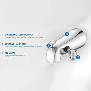 All Metal Bathtub Faucet with 9 Sprayer Settings, Chrome Finish, with Built-in Diverter and Universal Fit Adapters