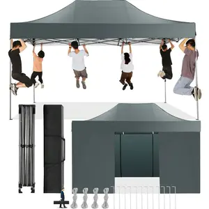 10x15ft Heavy Duty Pop Up Canopy Tent With 4 Sidewalls All Weather Windproof Waterproof Outdoor Party Tents Gazebo For  Commercial Wedding Canopy Gazebo With Roller Bag,Grey