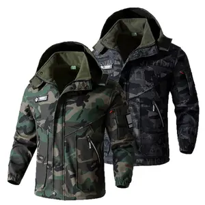Men's Camouflage Long Sleeve Workwear Coat - Ballistic Nylon Shell, Fleece-Lined, Thick Protective Layer, Zipper, Articulated Fit, CE Level 1 Pad, Reflective Outdoor Labor Protection Outerwear for Cycling