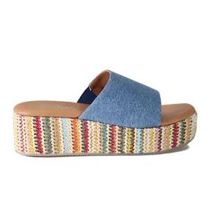 Diba True Womens Rock Steady Raffia Slide  Casual Sandals Casual High Heel 3" & Up - Blue, Multi