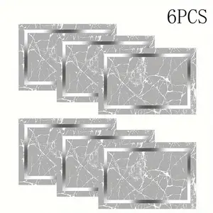 2D flat printing, 2-piece/4-piece/6-piece/8-piece set of gray marble patterned placemats, modern and minimalist design, suitable for Western style banquet decoration, holiday gatherings, fashion, party table arrangement, decorative placemats