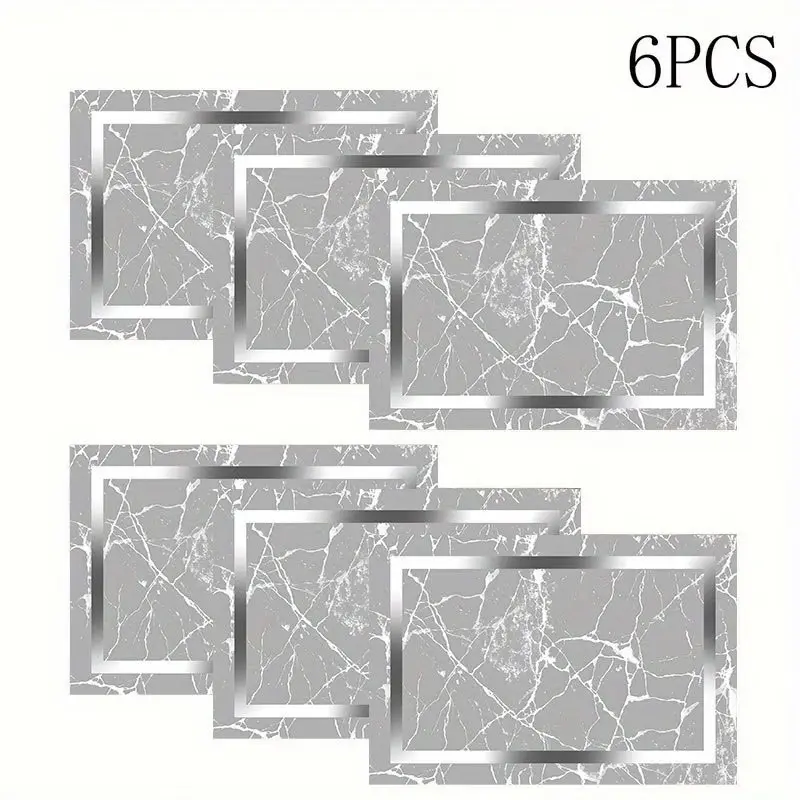 2D flat printing, 2-piece/4-piece set of gray marble patterned placemats, Dining table mats, Table Pad Mat, modern minimalist design, suitable for Western style banquet decoration, holiday gatherings, Dinner parties, party table arrangement