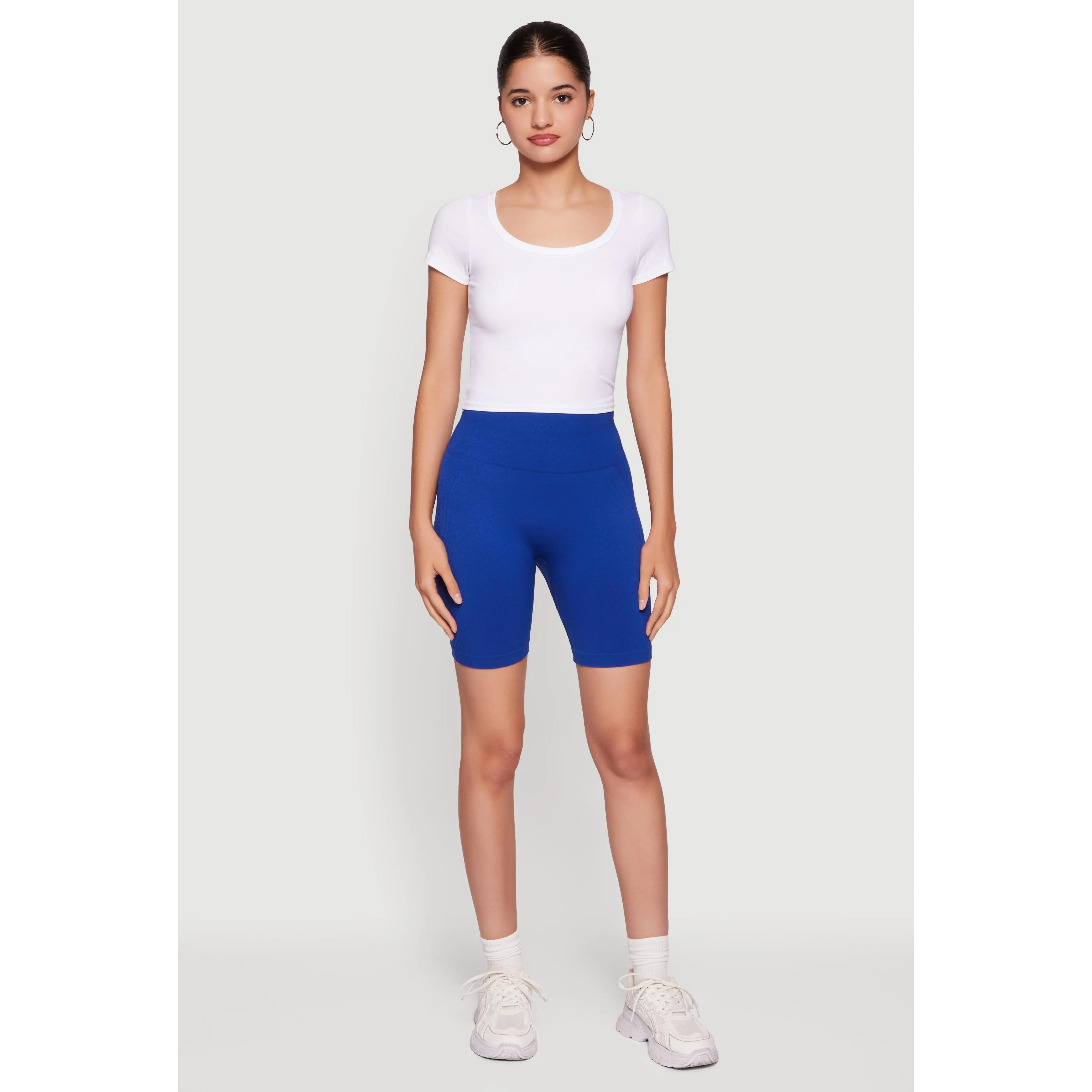 High Waisted Compression Rib Shorts with Butt Scrunch Ruching