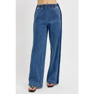 RISEN Full Size Elastic Waist Wide Leg Jeans Plus Size