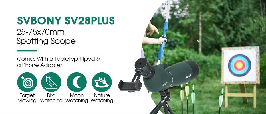 SVBONY SV28 Plus 25 - 75x70 Angled Spotting Scope - Tripod, Upgraded Adapter - IP65 Waterproof, Ideal for Daily Observation  Birding