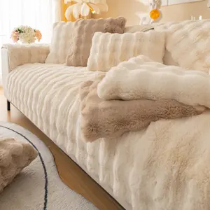 Pet-Friendly Plush Faux Fur Sofa Cover 1PC, Sofa Slipcover, Ultra Soft Thick Teddy Fleece Couch Cover, Non-Slip Anti-Scratch Sofa Protector, Machine Washable Cozy Sofa Mat for Dogs Cats