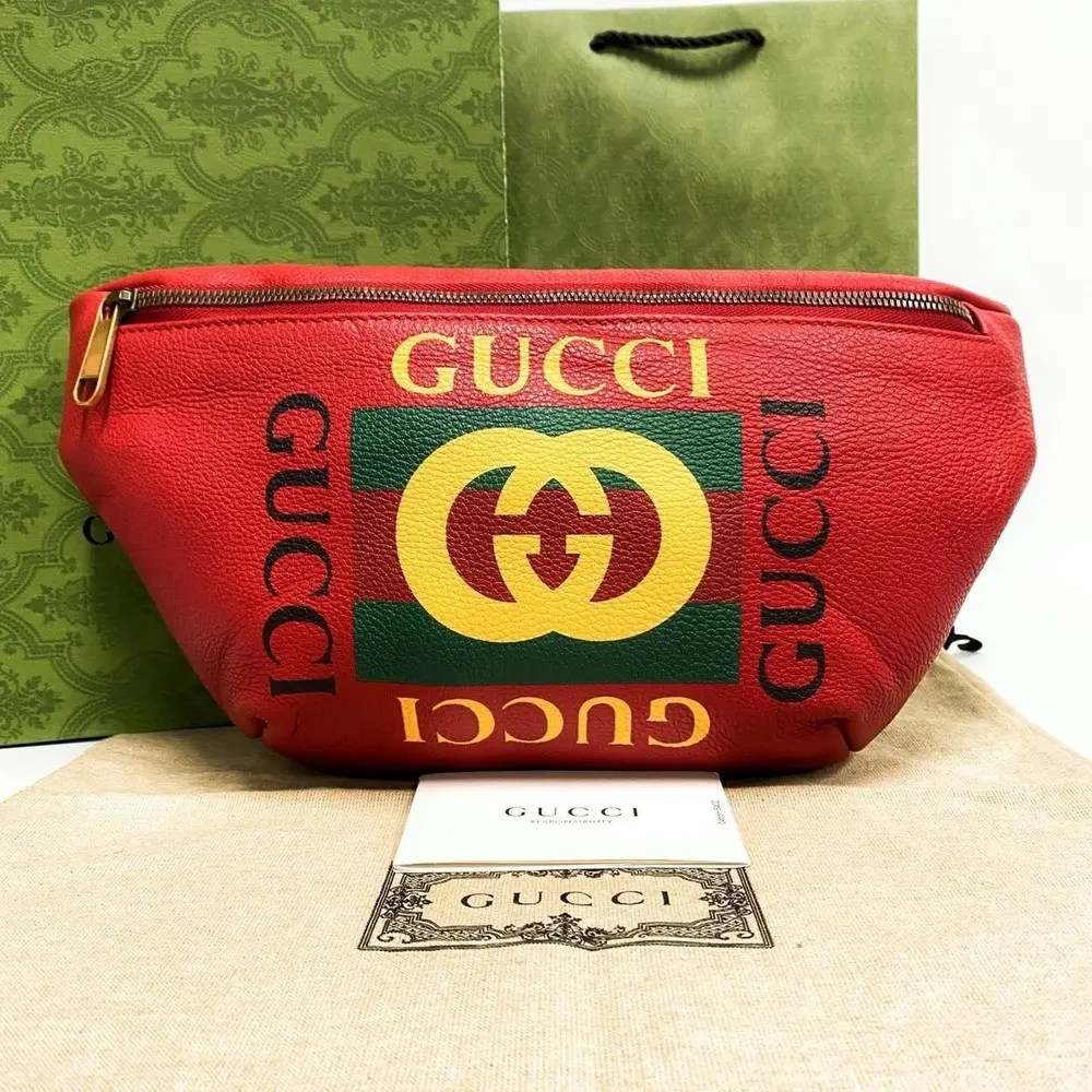 Pre-owned GUCCI As Shown Belt Bags SH 0216 Print Leather Belt Waist Bum Bag Bag 3.01