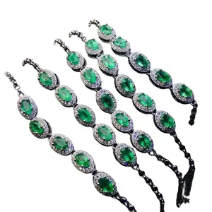 Colombian Emerald Chain Bracelet, 5pc 3x5mm