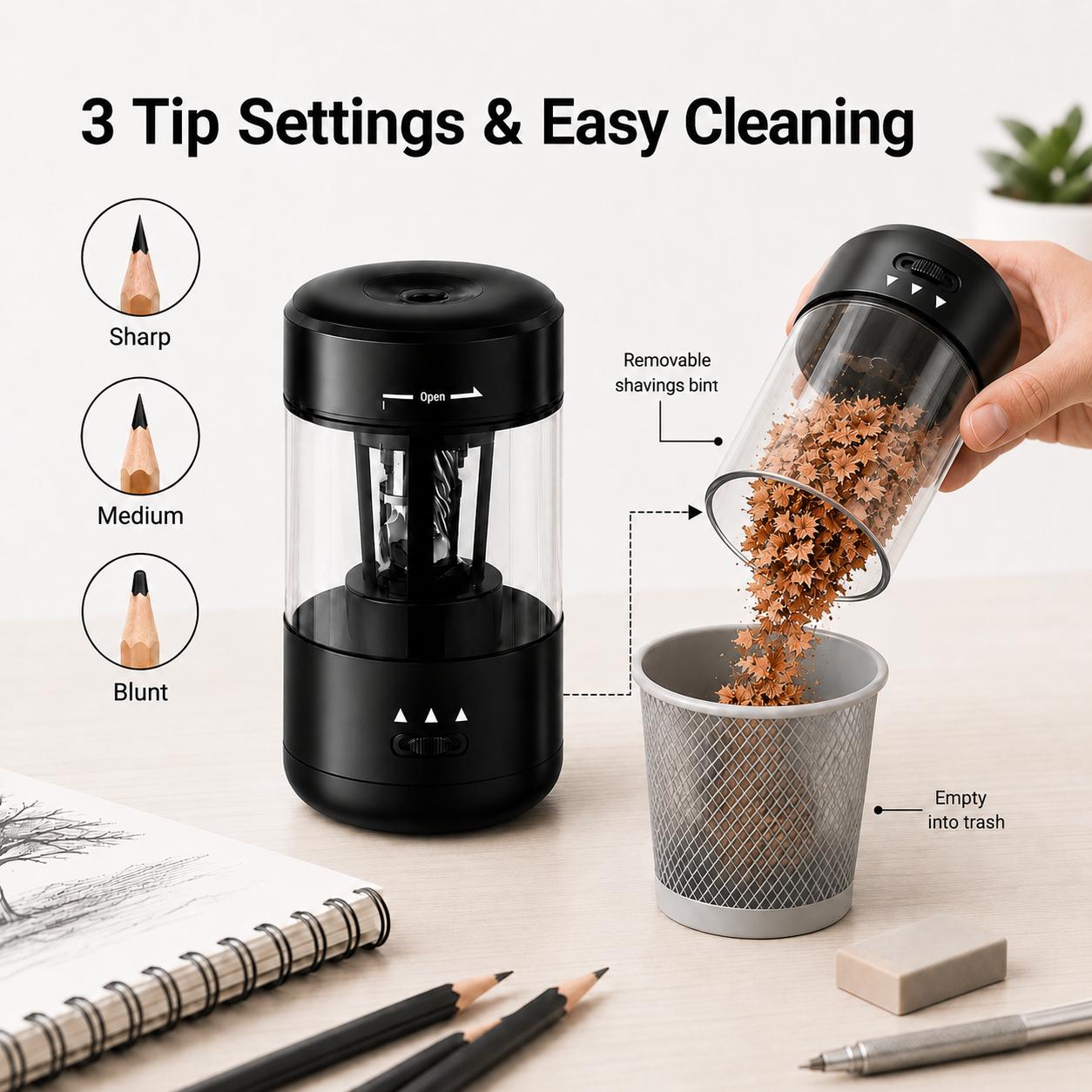 Electric Pencil Sharpener, Fully Automatic Rechargeable Pencil Sharpener with No-Touch Auto In & Out, Type-C Rechargeable for 6-8mm Pencils & Colored Pencils, Desk Supplies for Teachers, Elementary Students, Home & Classroom, Perfect Holiday Gift