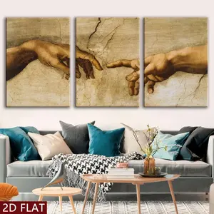 3-piece wooden frame canvas painting, God and Adam fingertip poster, dreamy decoration, framed painting, modern art, canvas, perfect gift for friends and family, home, room wall art, office, living room, bedroom wall decoration