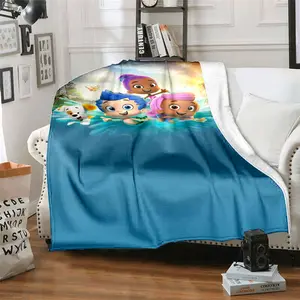 Bubble Guppy English animation10 patterned printed blanket, blanket for the living room, bedroom and office lunch break, portable blanket suitable for all four seasons, holiday gift for family and