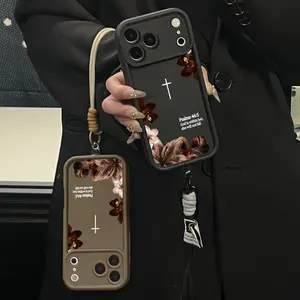 Vintage Floral Aesthetics Lanyard Phone Shell Christian Psalms 46:5 Cross for iPhone Samsung 17Pro Max Air 16 15Plus 14 13 12 11 XR XS Galaxy S25 S24 S23 S22 A71 A56 A55 A54 A53 A52 Matte Finish Anti Drop Bumper Religious Birthday Gift For Her .NN114-3