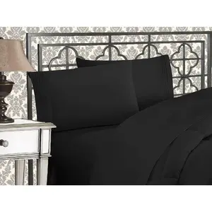 Luxurious 1500 Premium Hotel Quality Microfiber Three Line Embroidered Softest 4-Piece Bed Sheet Set, Wrinkle and Fade Resistant, California King, Black