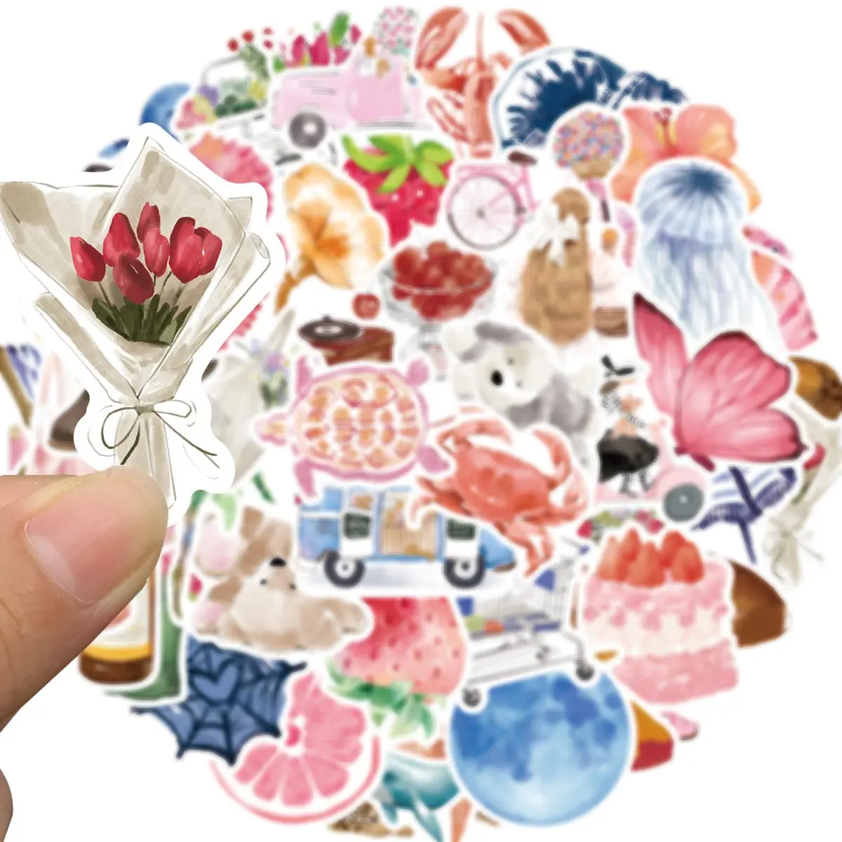 Aesthetics Sticker, 50pcs/set Sticker Packs Watercolor Decals, Decorative Stickers, PVC Waterproof Stickers, Vinyl Waterproof Sticker for Laptop Water Bottle Journal