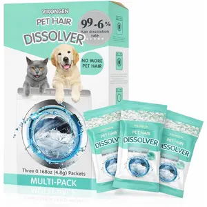 Pet Hair Remover for Laundry, Upgarded Pet Hair Dissolver Pro Washing Machine Cleaner Powder, Deep Cleaning, 3 Sachets 405g, Removes Dog Cat Hair Stain Odors for Laundry