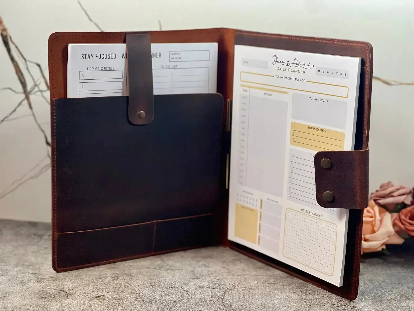 Custom Leather Portfolio with Notepad & Planner – Personalized Padfolio with Logo or Name for Professionals