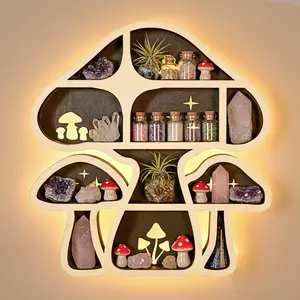 FNYDOX LED Mushroom Floating Shelves - Cute Home Decor, Crystal Display, Rock Gem Storage, Trinket Holder, Unique Gift for Mushroom Enthusiasts