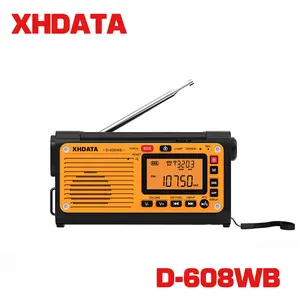 XHDATA D-608WB Multifunctional Hand Crank Emergency Radio Solar & Hand Crank Power Bank, NOAA Weather Alert, Bluetooth Speaker, 3-Level Flashlight for Camping & Blackouts Audio