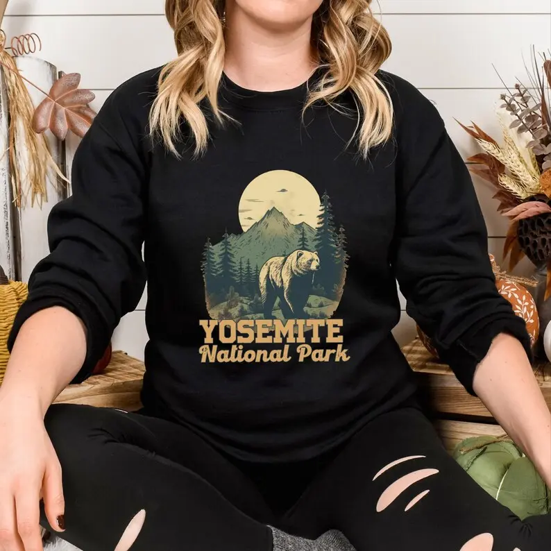 Yosemite Bear Hiking Sweatshirt Unisex Outdoor Adventure, Vintage 90s Wildlife Graphic Crewneck, Nostalgia Hiking Old School Gift
