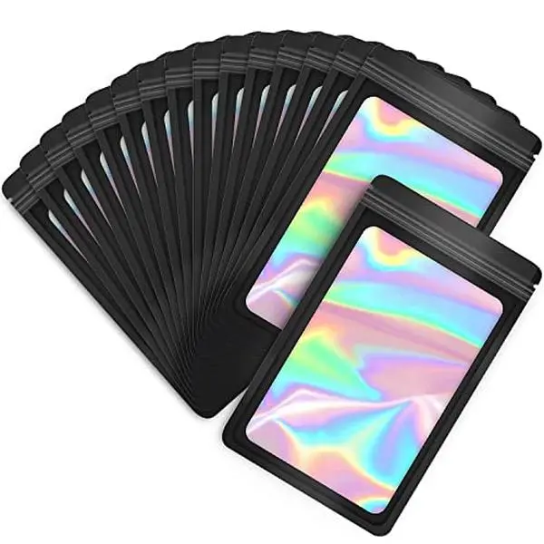 100-Pack Mylar Bags Resealable Sealable Holographic Zip Bag Jewelry Candy Sample Product Small Bussiness Packaging Supplies 3×3 Inch，Black